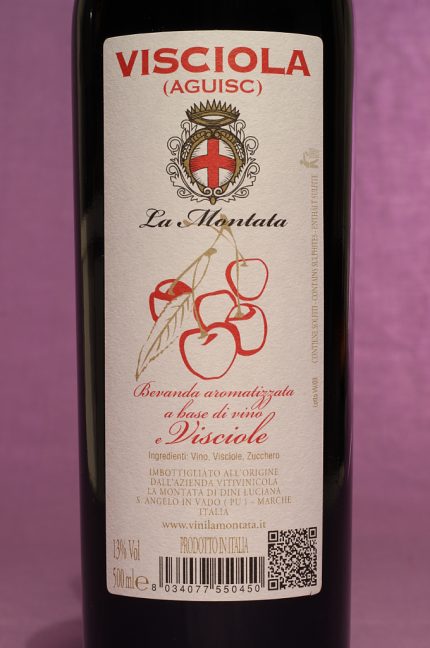 Etichetta del vino visciola da 500ml dell'azienda vinicola La Montata