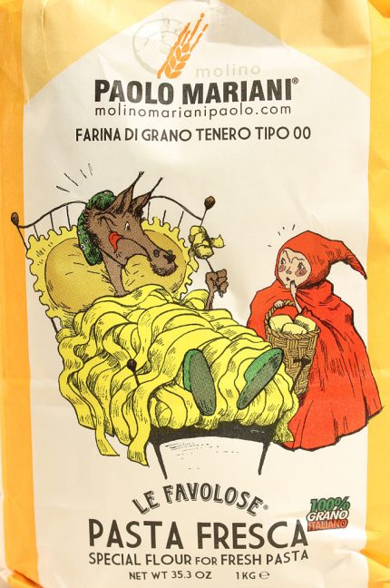 Etichetta della farina per pasta fresca di grano tenero tipo 00 del molino Paolo Mariani