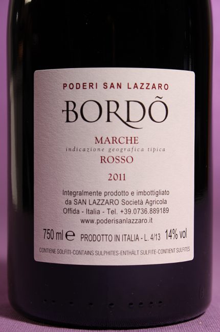 etichetta posteriore del vino Bordò dell'azienda agricola Poderi San Lazzaro