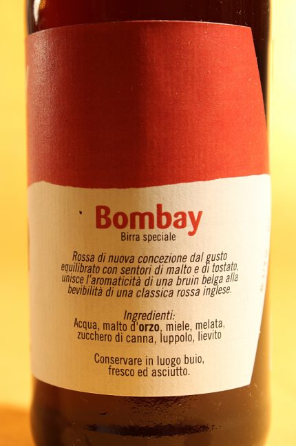 Etichetta laterale della birra Bombay da 33 cl del birrificio RentOn di Fano