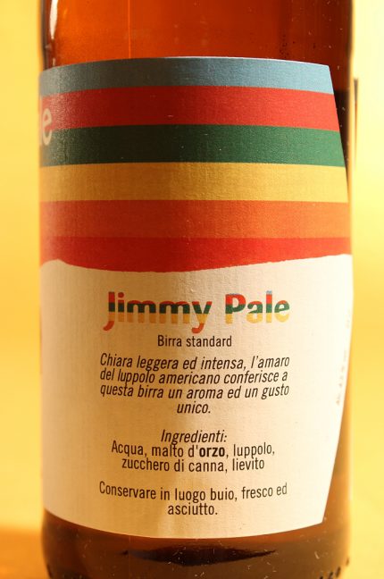 Etichetta posteriore della birra Jimmy Pale da 33 cl del birrificio RentOn di Fano