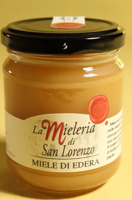 Etichetta del miele di edera 250 grammi della Mieleria San Lorenzo di San Lorenzo in campo (PU)