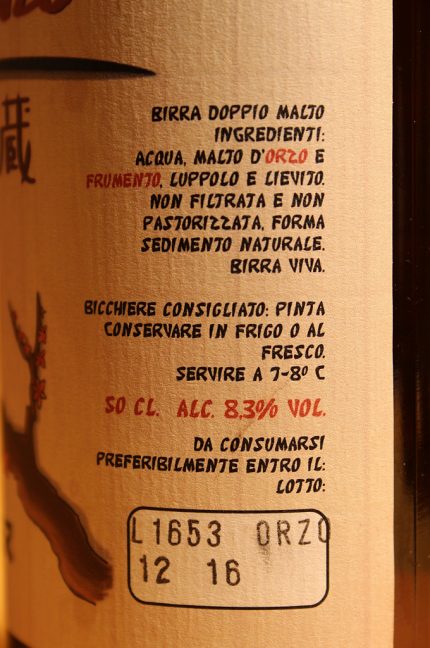 Etichetta lato destro della Birra Hattori Hanzo in bottiglia da 500ml del birrificio Mukkeller