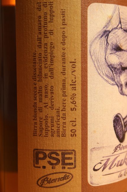 Etichetta lato sinistro della birra PSE in bottiglia da 500ml del birrificio Mukkeller